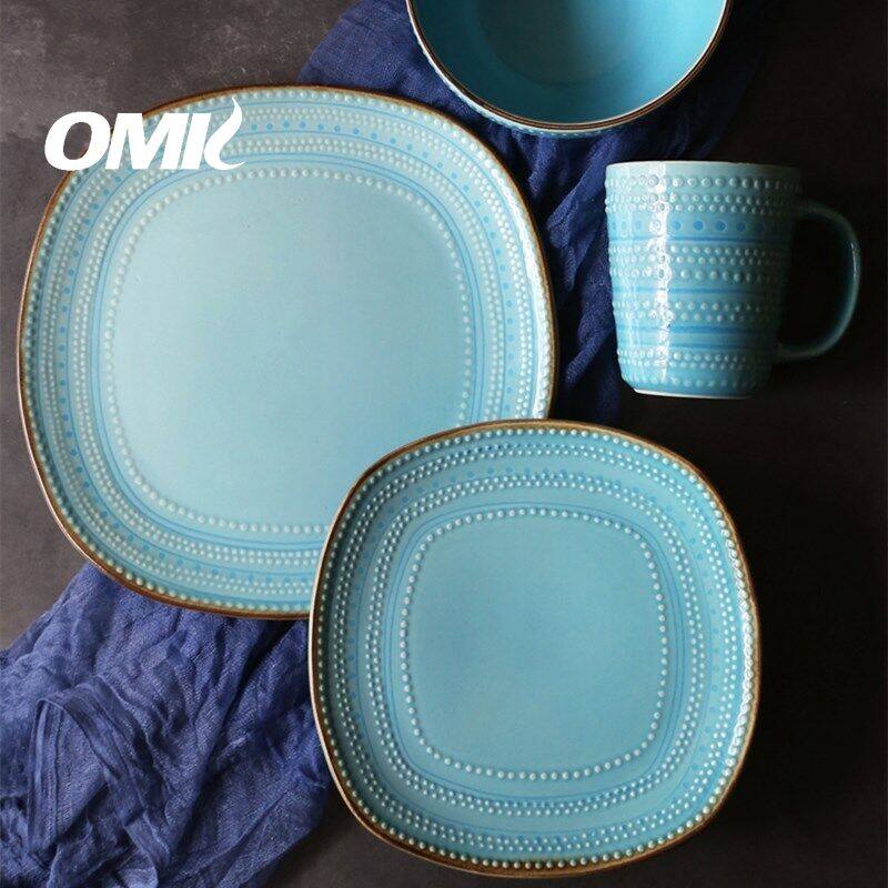 OMK European Royal Style Stoneware Steak Plate Ceramic Square Dinner Plate
