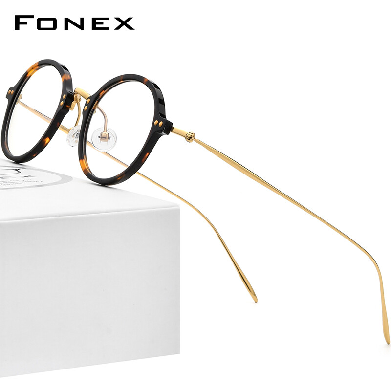  FONEX Acetate Titanium Glasses Frame Men 2022 New Retro Vintage Round Eyeglasses Women Ultralight Optical Spectacles Eyewear Japaness Korean Style F85680 