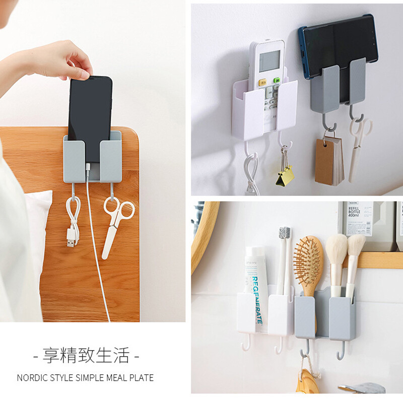 Wall Mounted Organizer Storage Box Remote Control Air Conditioner Storage Case Mobile Phone Plug Holder Stand Container Rack