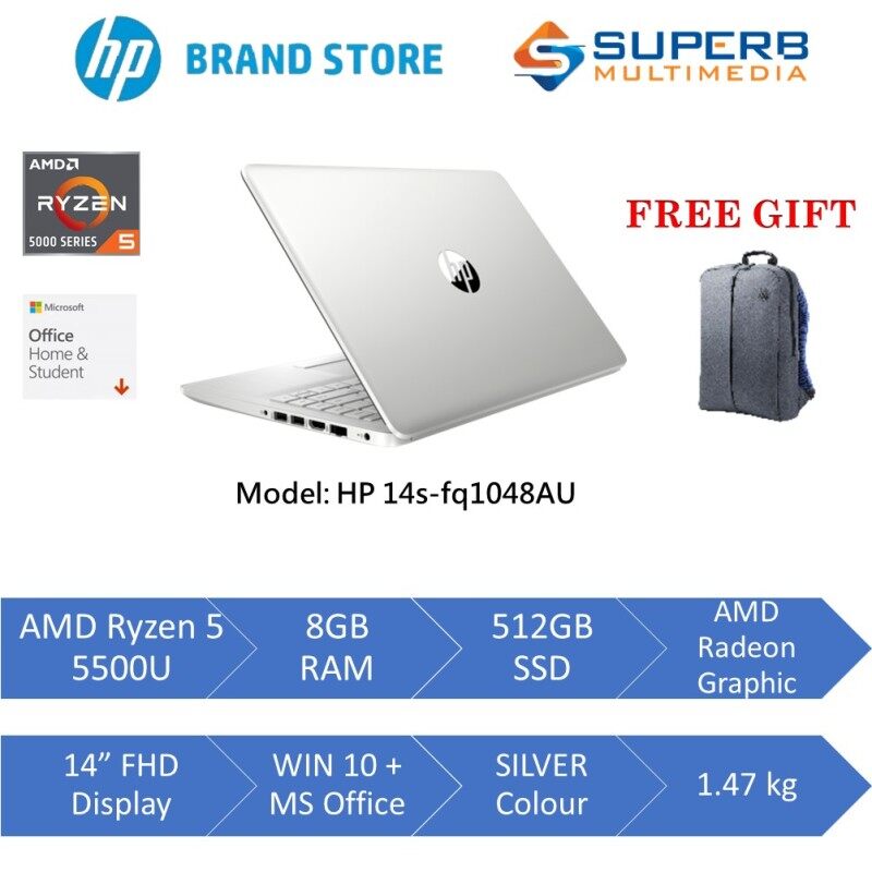 HP Laptop 14s-fq1047AU Gold or 14s-fq1048AU Silver (AMD Ryzen 5 5500u, 8gb ram, 512gb ssd, AMD Radeon Graphic, 14 FHD, Win10, OPI) Malaysia