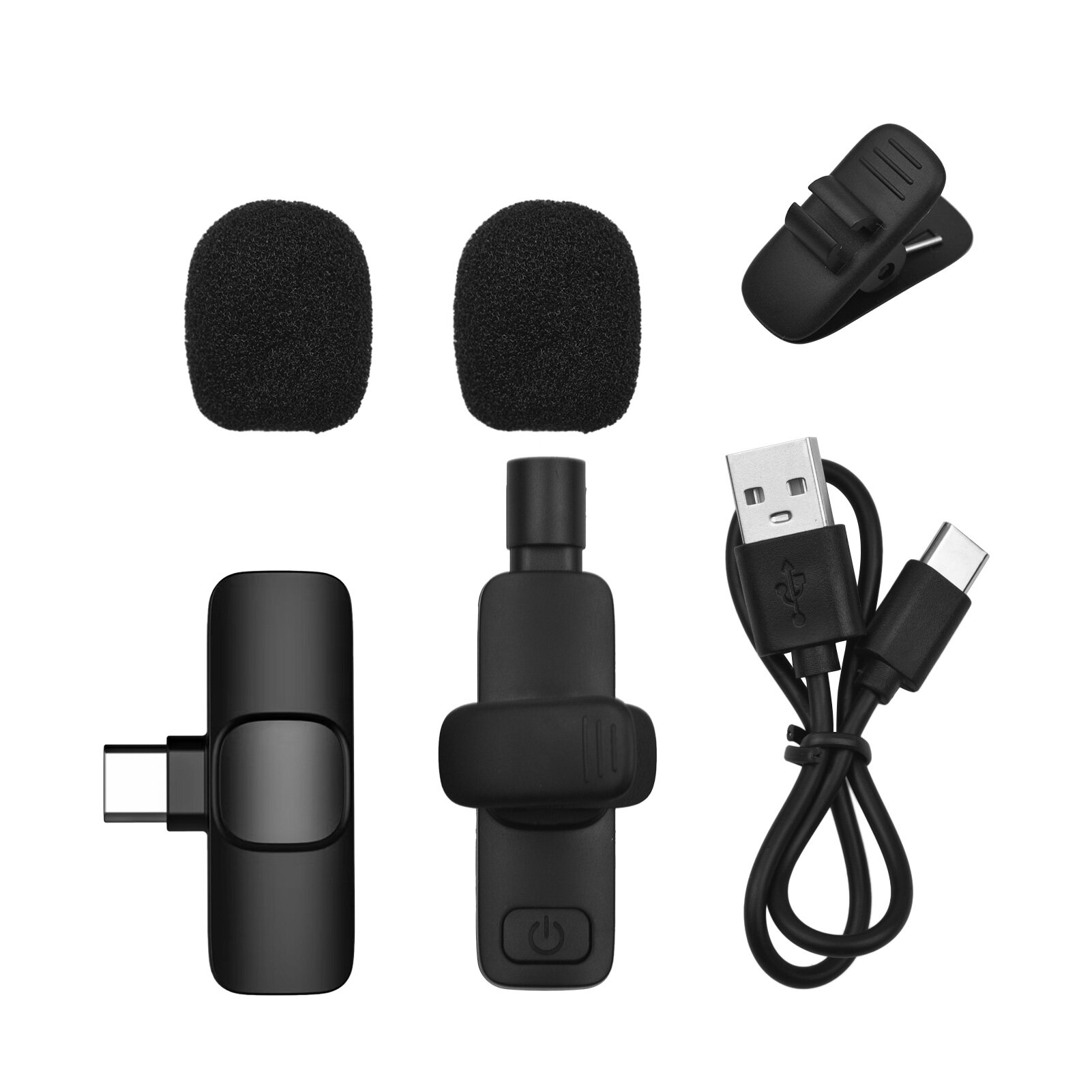 Andoer Mini Wireless Lavalier Microphone Clip-on Omnidirectional Mic Transmitter Receiver Microphone System with Wind Muff Type-C Port Replacement for Android Smartphone Live Stream Interview Recording Video Conference Online Teaching