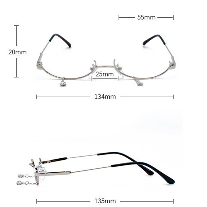 Lower Half Frame Glasses Women's Water Droplets Without Lens Decoration Cos Second Element With Chain Glasses Frame