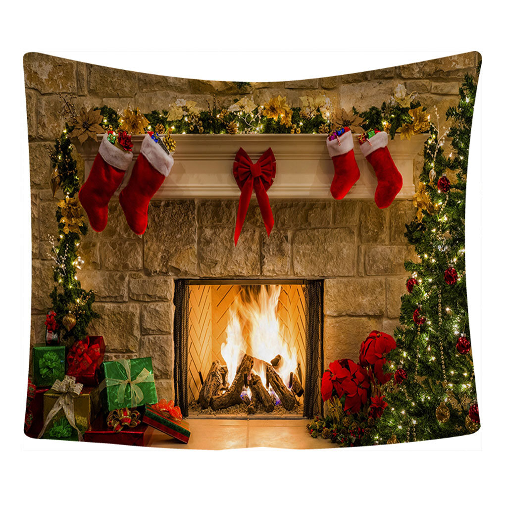 Xmas Fireplace Backdrop Christmas Tree Photography Background Party Banner