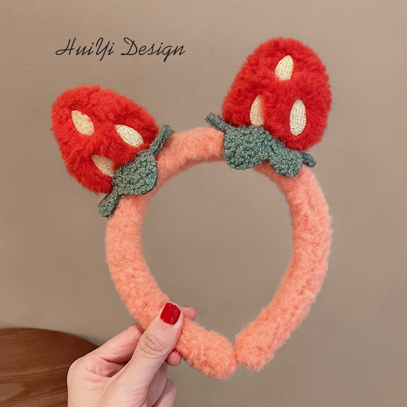 Cute Strawberry Design Headband For Lady New Plush Hair Accessories For Students Beautiful Birthday Gift