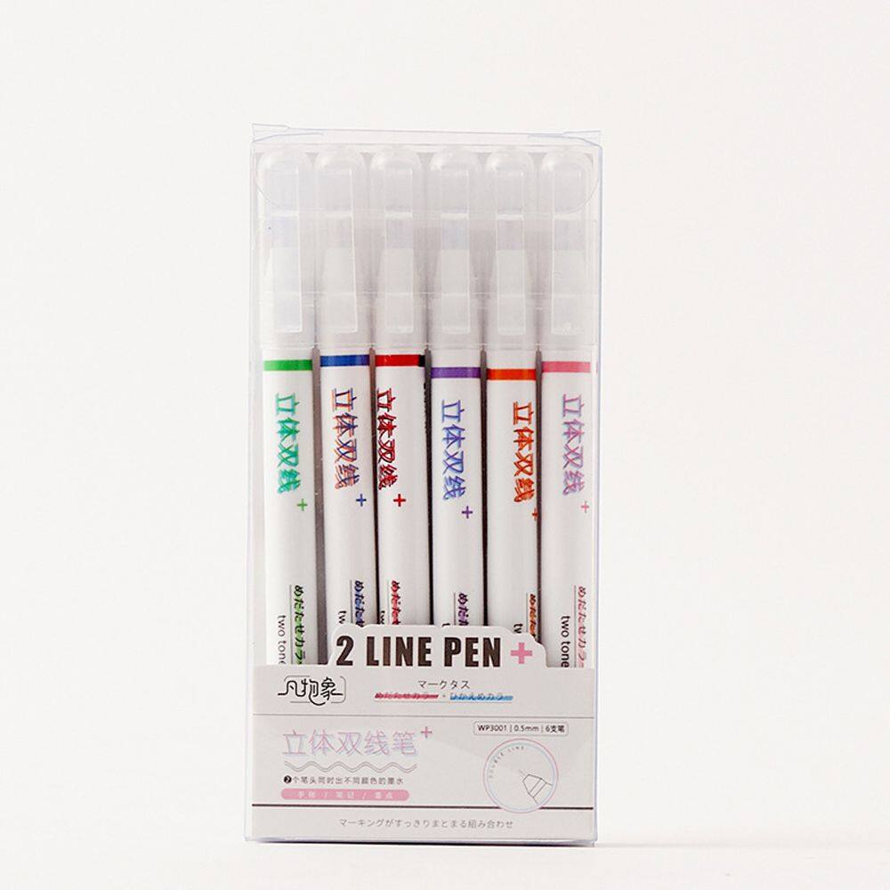 MMLUCK DIY Creativity Graffiti Journal Ink Pigment School Stationery Office Supplies Diary Double Line Colored Pen Liner Art Markers Drawing Pens Two-color Line Gel Pen