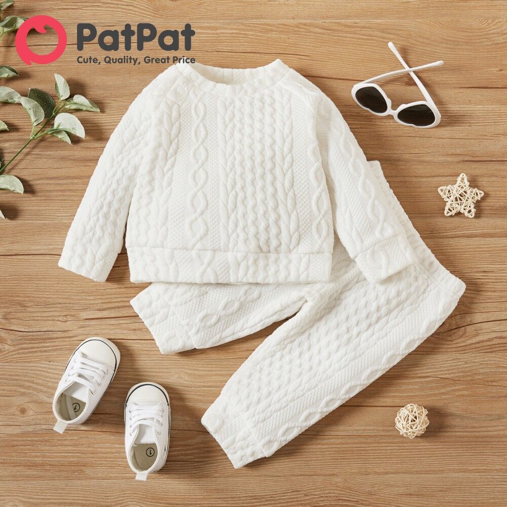 PatPat 2 Chiếc Bộ Dệt Kim Giả Dài Tay Màu Trơn Cho Bé Gái