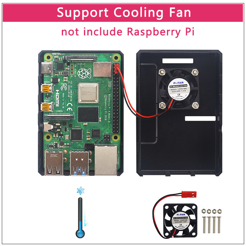 Vỏ Raspberry Pi 4B ABS Mới Nhất Hộp Vỏ Hộp Màu Đen Trong Suốt Quạt Làm Mát Tương Thích Cho Raspberry Pi 4 Model B