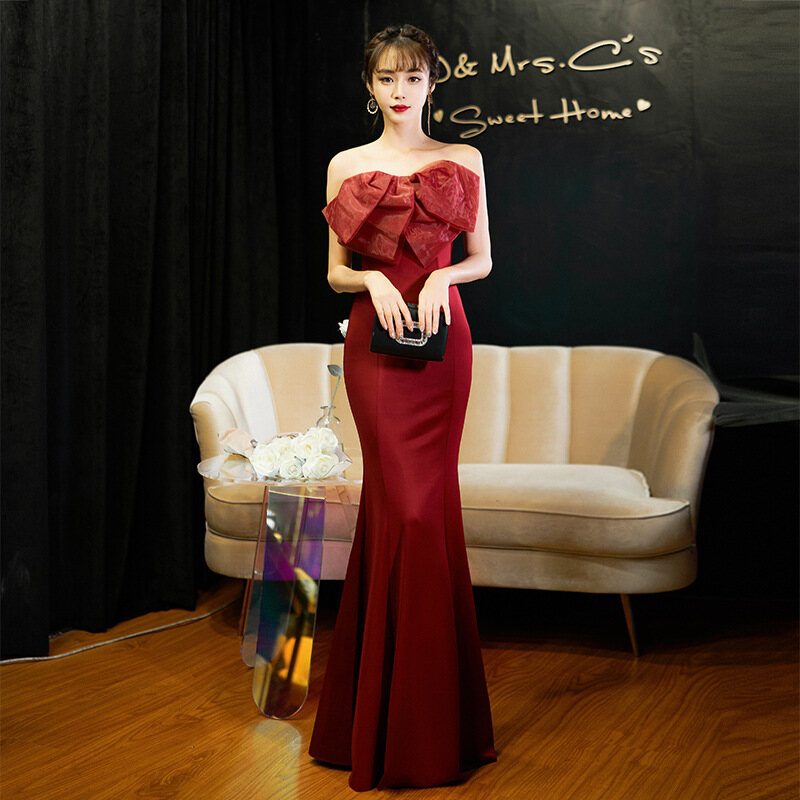 Glary Star White Evening Dress Skirt Women's Light Luxury Niche High-end Tube Top Temperament High-end High-end Fishtail Long
