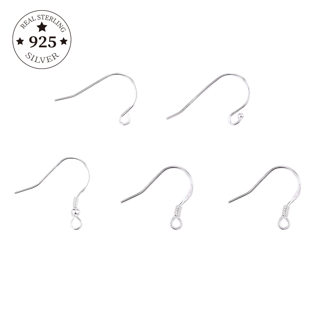 20pcs 925 Sterling Silver Ear Hooks Jewelry DIY Accessories 925 Silver Hook  for Necklace Findings & Components 5 Colors