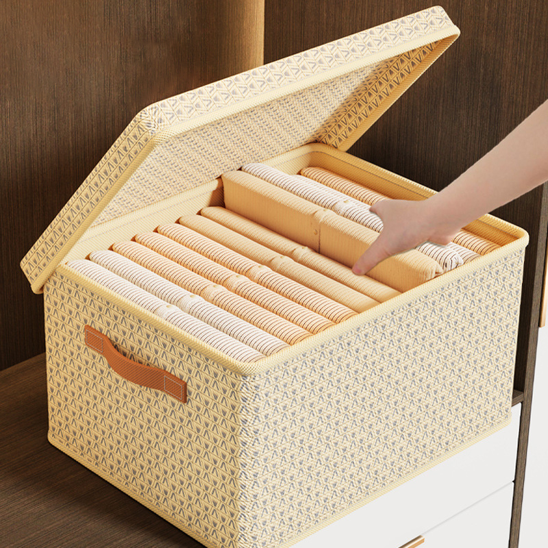 Loozykit Foldable Lid Storage Box With PP Board Clothes Quilt Pants Storage Box Wardrobe Organizer