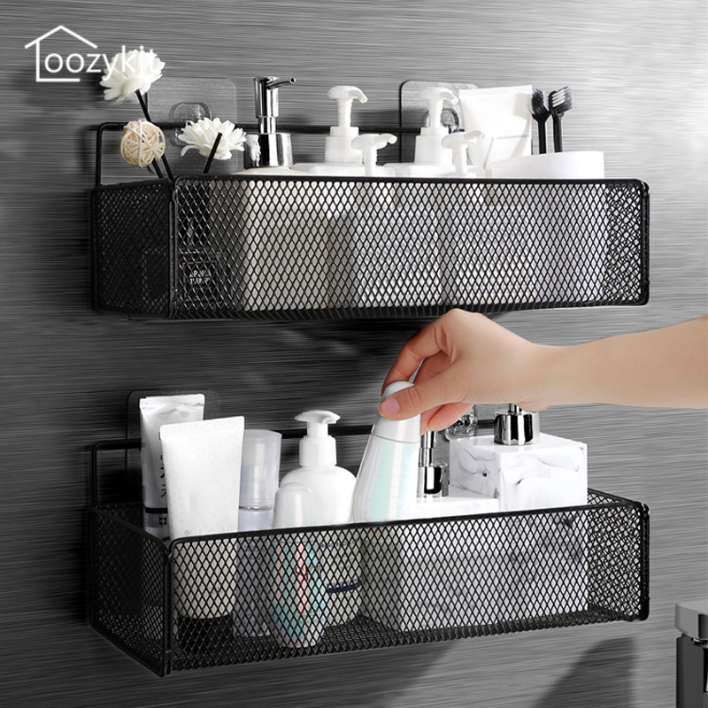 Loozykit Wall-Mounted Storage Rack Punch Free Bathroom Shelf Kitchen Hanging Basket Shampoo Holder Corner Shelves
