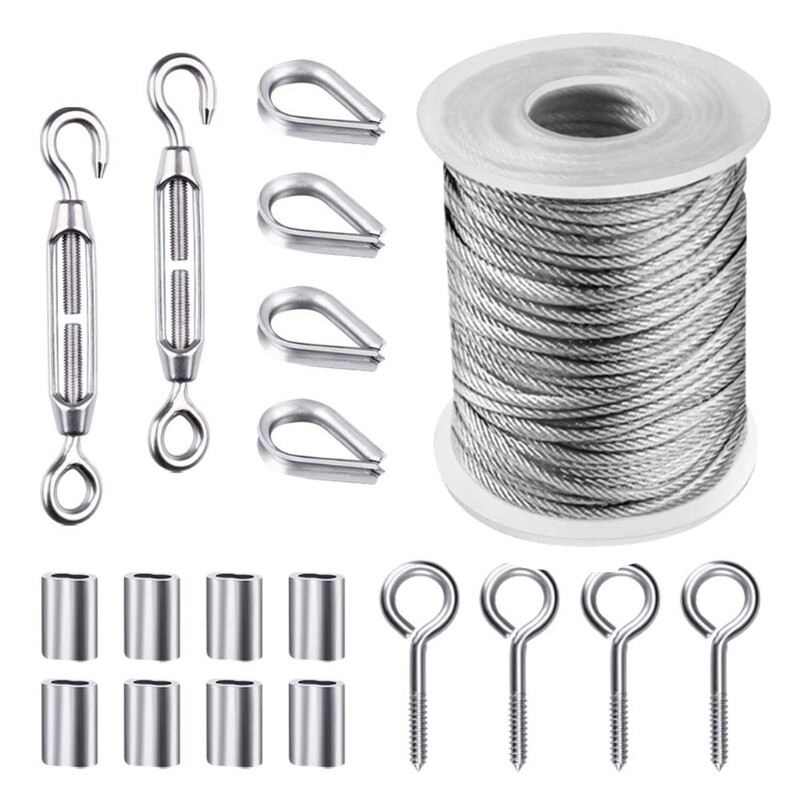 Wire Rope Cable Hooks Cord Hanging Kit 304 Stainless Steel with Turnbuckle Wire Clothesline Wire Tensioner for Garden