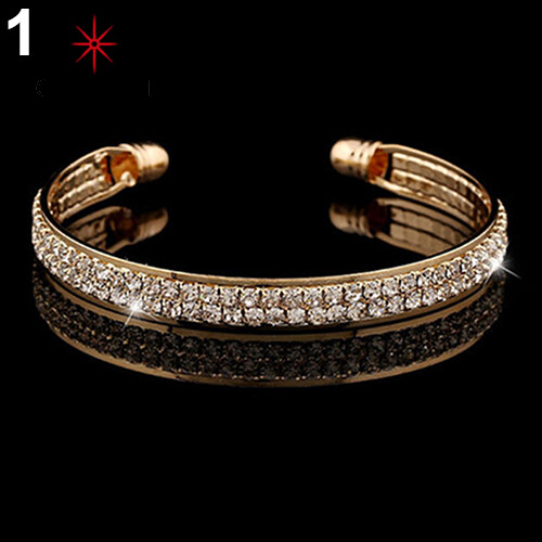 Gravitational wave Women 2 Layers Rhinestones Inlaid Cuff Open Bangle Bracelet Fashion Jewelry