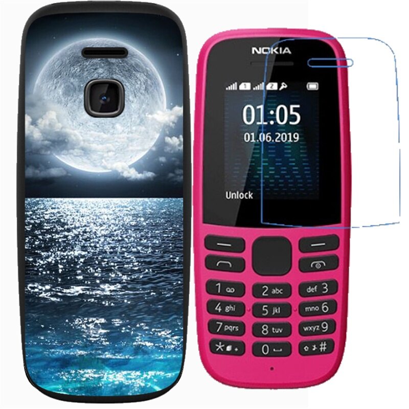 Nokia 105 2017 2019 Phone Case Creative pattern Shockproof Silicone Soft Case Cover with Explosion-proof Membrane Protective Screen Soft Film