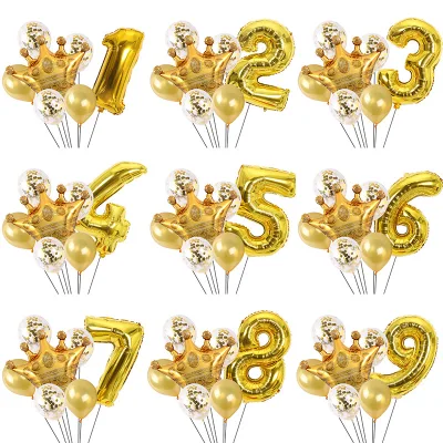TM 1 Set 30 Inch Gold Sequin Numbers and Crown Shape Party Aluminum Balloon Creative Personality Festival Children's Birthday Party Decoration