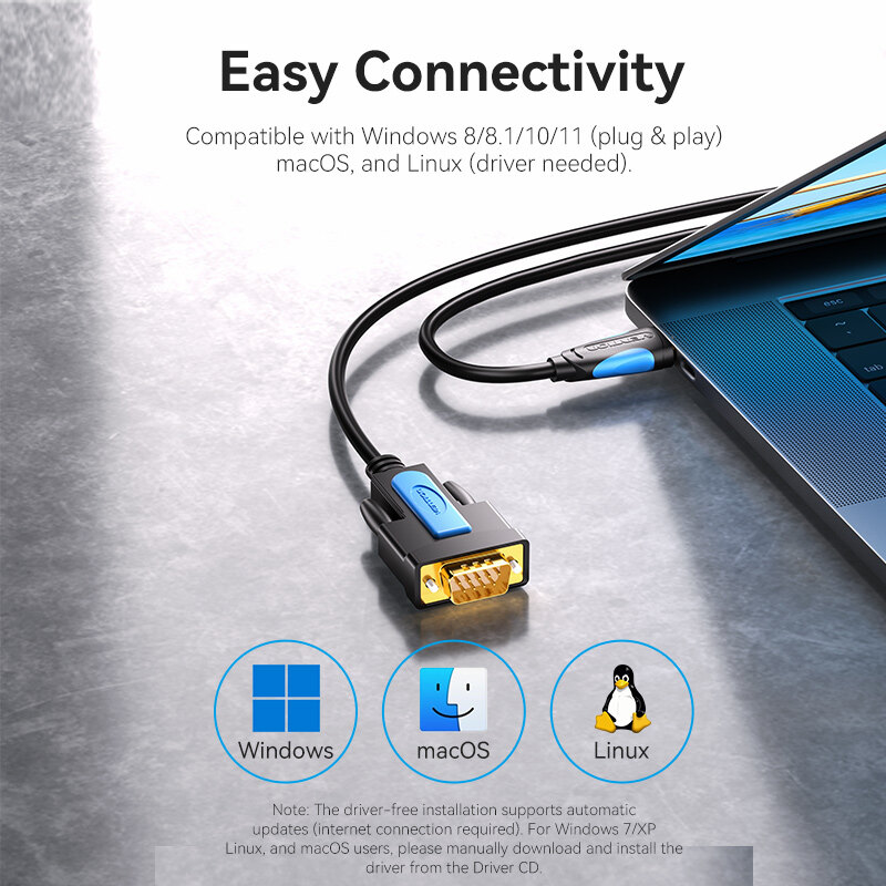 Vention USB để RS232 Bộ chuyển đổi nối tiếp tương thích với Windows 8/8.1/10/11 MacOS Linux kết nối máy tính máy in