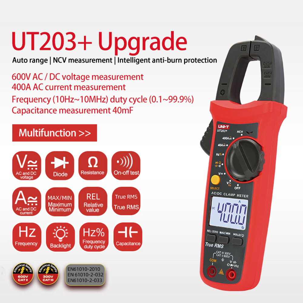 diymore Digital clamp meter; Automatic Range True RMS High Precision Multimeter UNI-T UT201+/UT202+/UT203+/UT204+/UT202+400-600A