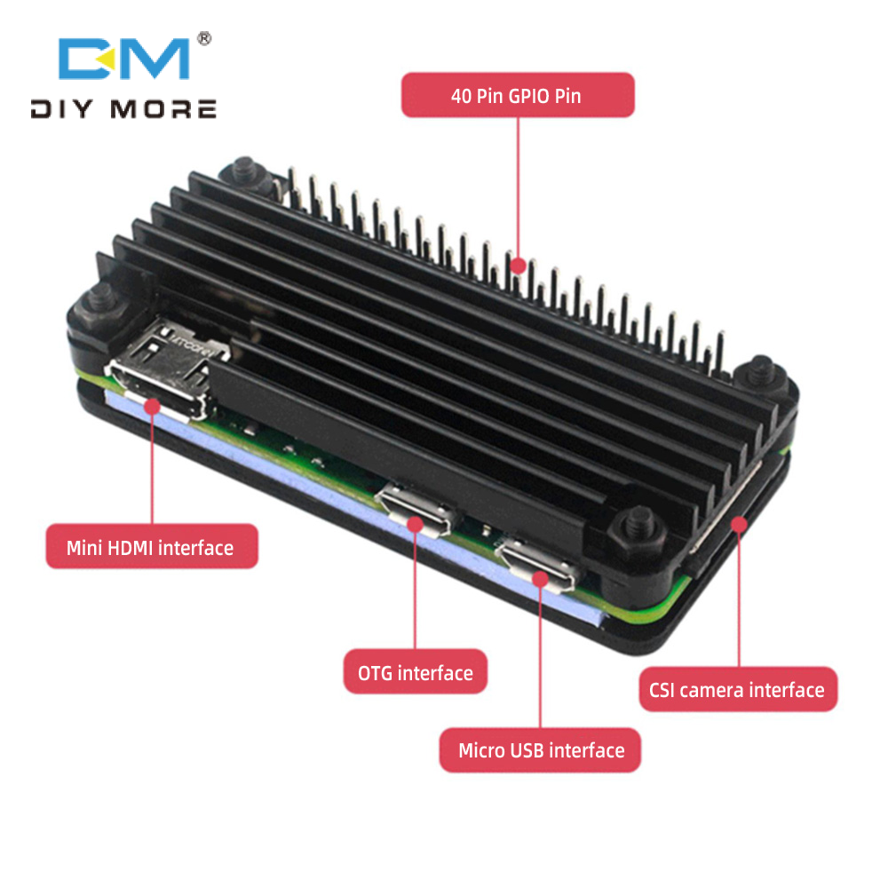 diymore Vỏ Nhôm Nguyên Chất Raspberry Pi Zero 2W Vỏ Bảo Vệ Raspberry Pi Zero 2W + Đầu Ghim