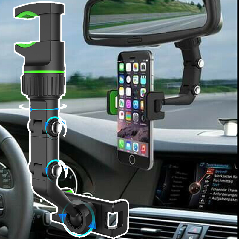 Car Phone Holder Rearview Mirror Mount 360 Rotate Hidden Navigation Hanging Bracket Multifunctional Stand Phone 4.0-6.1 Inch