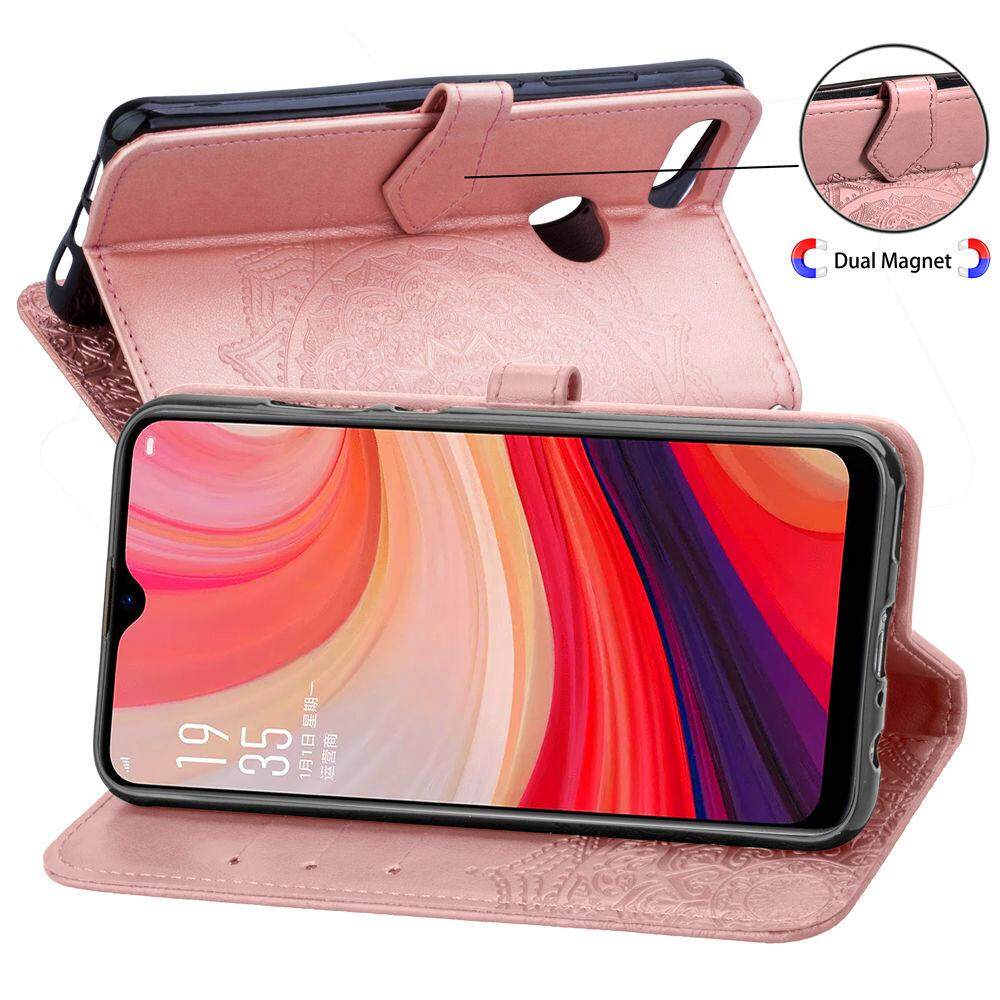 Cho OPPO A5s A3S A7 A83 A73 F11 F11 Pro F5 F7 F9 trường hợp, sang trọng 3D Relief hoa mạn đà la lật Ví da đứng Trường hợp với khe đựng thẻ và dây đeo tay Ví Ốp điện thoại Bìa