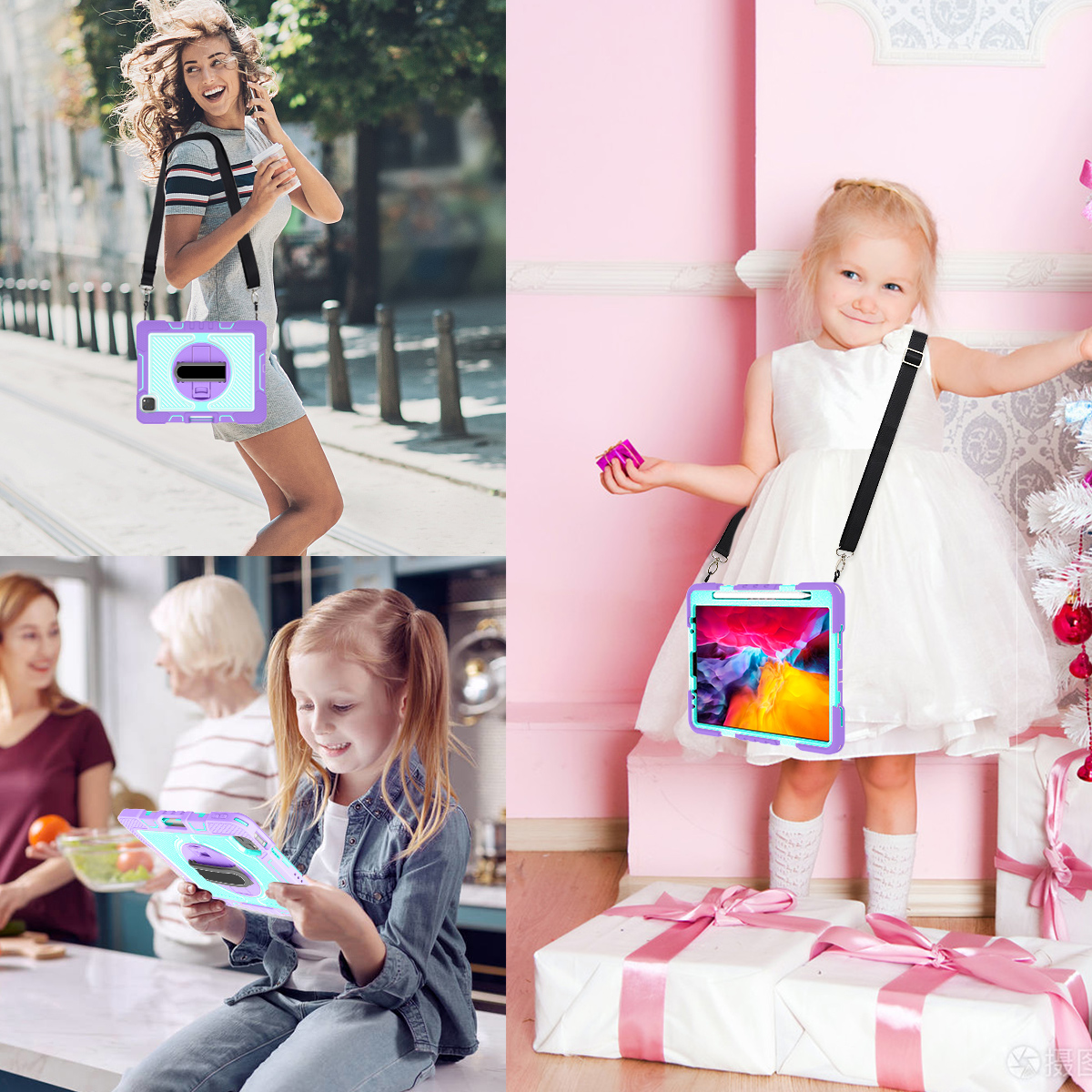 Vỏ Ốp ipad chịu lực cao Gồ Ghề Đầy Đủ Cơ Thể Chống Sốc Vỏ Ốp bảo vệ Với 360 chân đế quay/Tay Cầm Tay/Dây Đeo Vai Cho iPad Pro 11 2025 24 22 21 20 18/iPad Không Khí 11 2026 25 24/Không Khí 5 4/iPad thế hệ thứ 10 thứ 9 thứ 8 thứ 6 thứ 5 gen/Mini 7 6