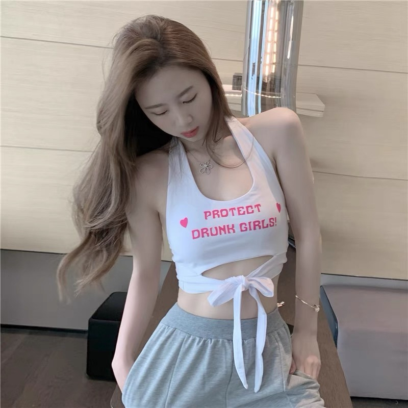 Phụ nữ ngắn dây dây đeo nơ áo cổ yếm