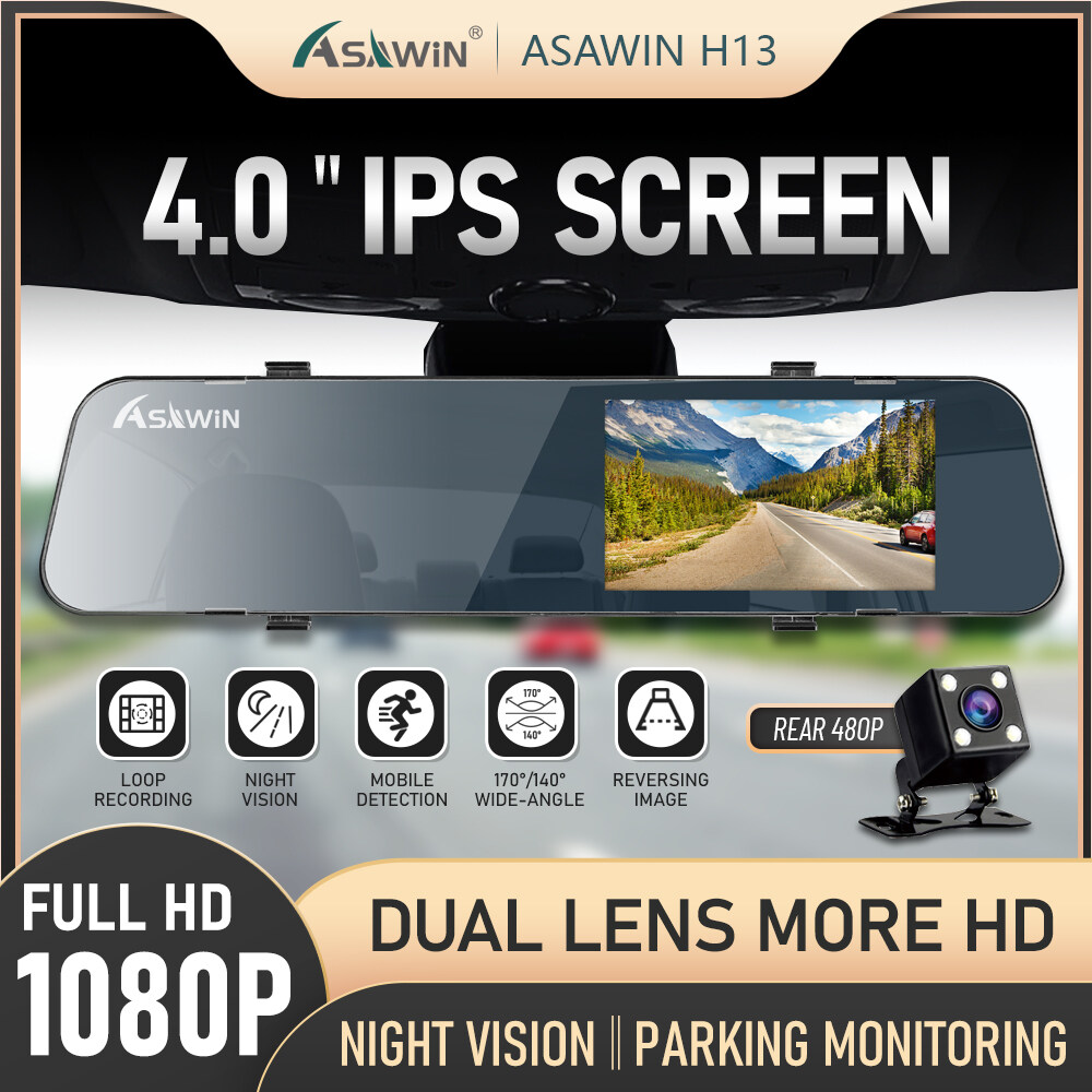 Asawin H13 Camera Hành Trình Gương Chiếu Hậu Ống Kính Kép HD1080P Cho Xe