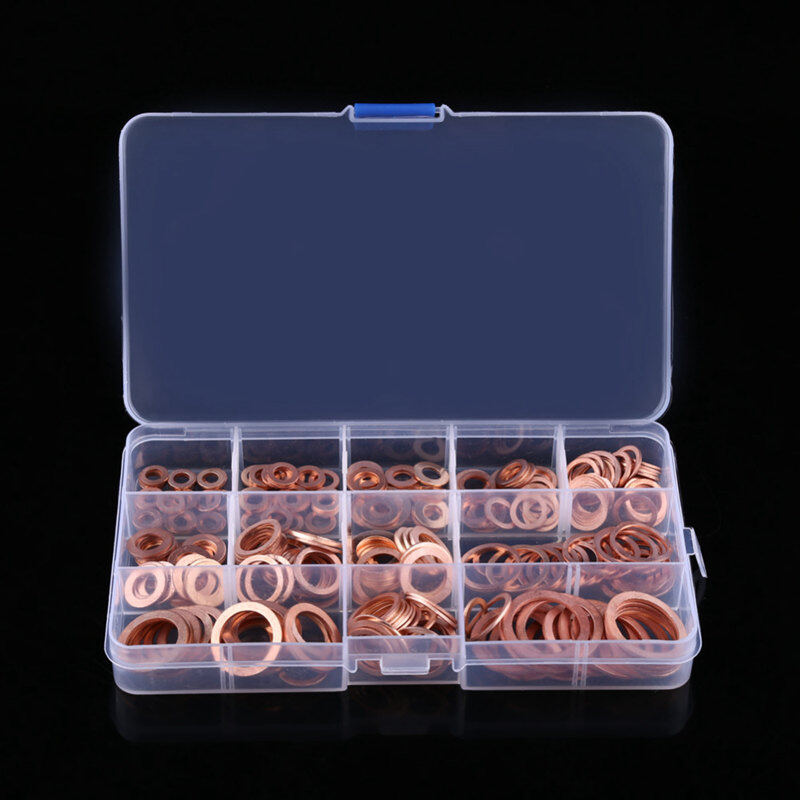280pcs Professional Assorted Copper Washer Gasket Set Flat Ring Seal Assortment Kit M5-M20 with Box For Hardware Accessories