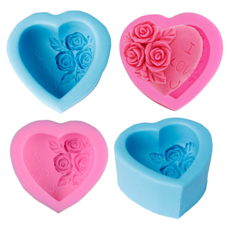 SHOOTHE Fondant Cake Mold Chocolate Pudding Mould Kitchen Gadgets Random Color Silicone Baking Accessories Food Grade I Love You Rose Heart Pattern 1Pcs