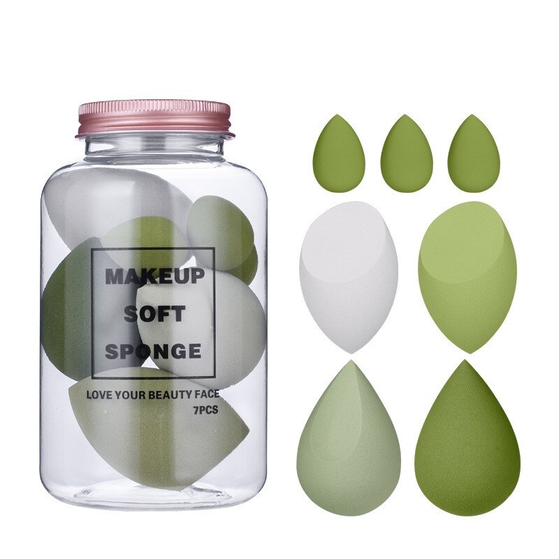 [LWF HOT]☞  7 Pcs Makeup Sponge Set/ Foundation Blending   Correcting Beauty Tools/ Beauty Eggs Set with Storage Can