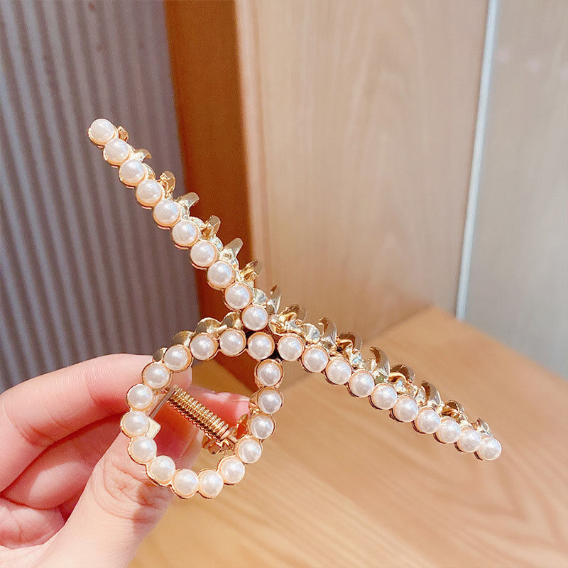 FAITOLAGI Shiny Pearls Rhinestones Hairpins Ladies Gold Color Metal Geometric Hair Claws Sweet Girls Fashion Barrettes Hair Accessories