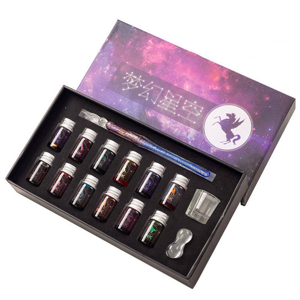 ROBERTA Exquisite Student 15 Pcs Glass Kids Gifts Pen Holder Holiday Gift 12 Colors Ink Stationery Writing Supplies Glass Dip Pen Crystal Glass Pen Glass Pen Set Calligraphy Set