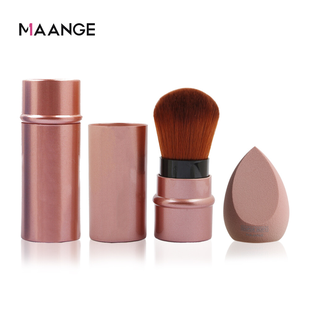 Cọ trang điểm MAANGE có thể thu vào có nắp đậy + mút tán kem nền mềm - INTL