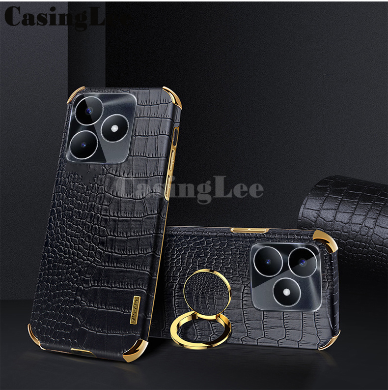 For Realme C51 Case Soft Crocodile Pattern Texture Leather Handphone Shockproof adsorb Ring cover For Realme C51 Back Cover Phone cases