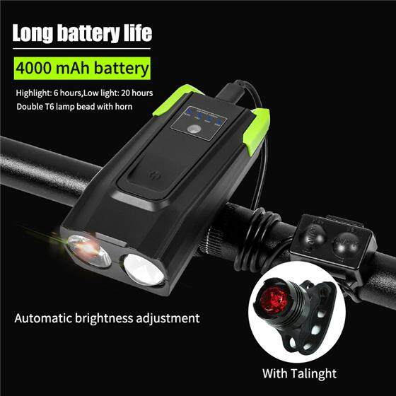 Bicycle Headlight USB Rechargeable Bike Front Head Light Dual LED Lamp With Horn
