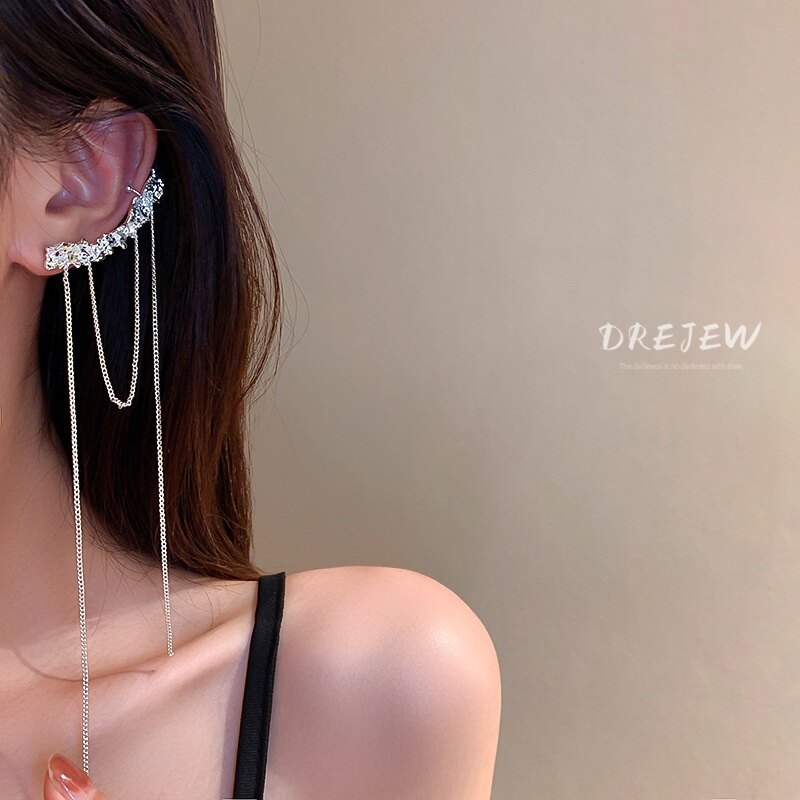 DREJEW 925 Silver Needle Geometric Earrings Elegant Long Ear Clip High-end Design Earrings