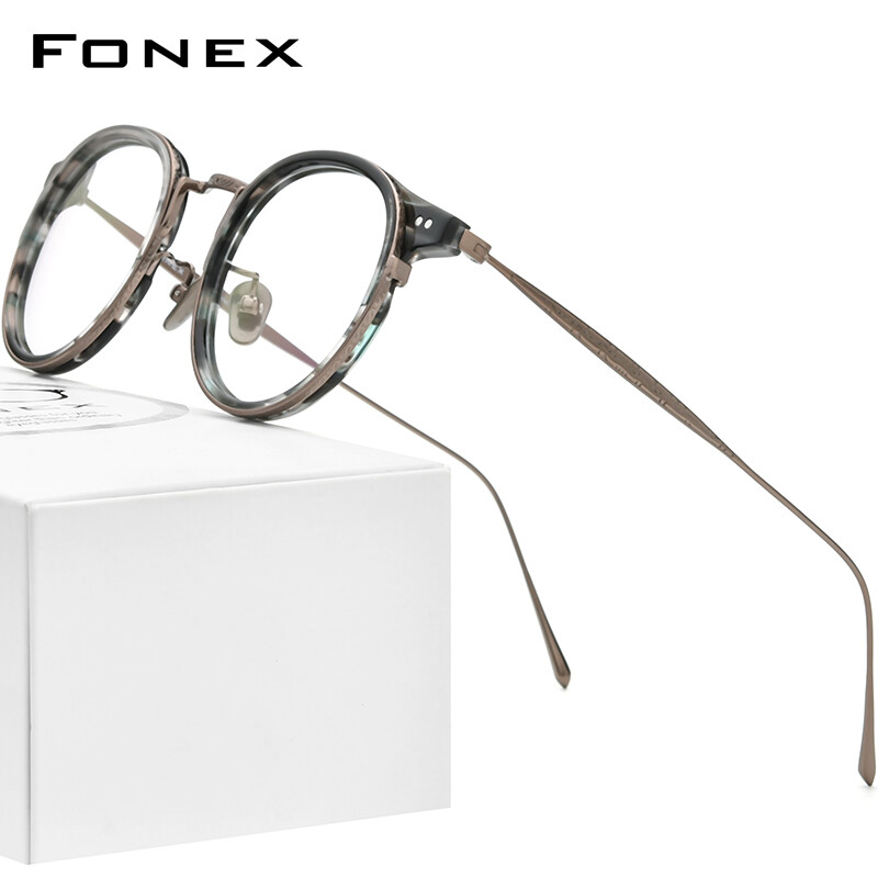 FONEX Acetate Titanium Glasses Frame Men 2022 New Retro Vintage Round Eyeglasses Women Spectacles Ultralight Optical Eyewear 850