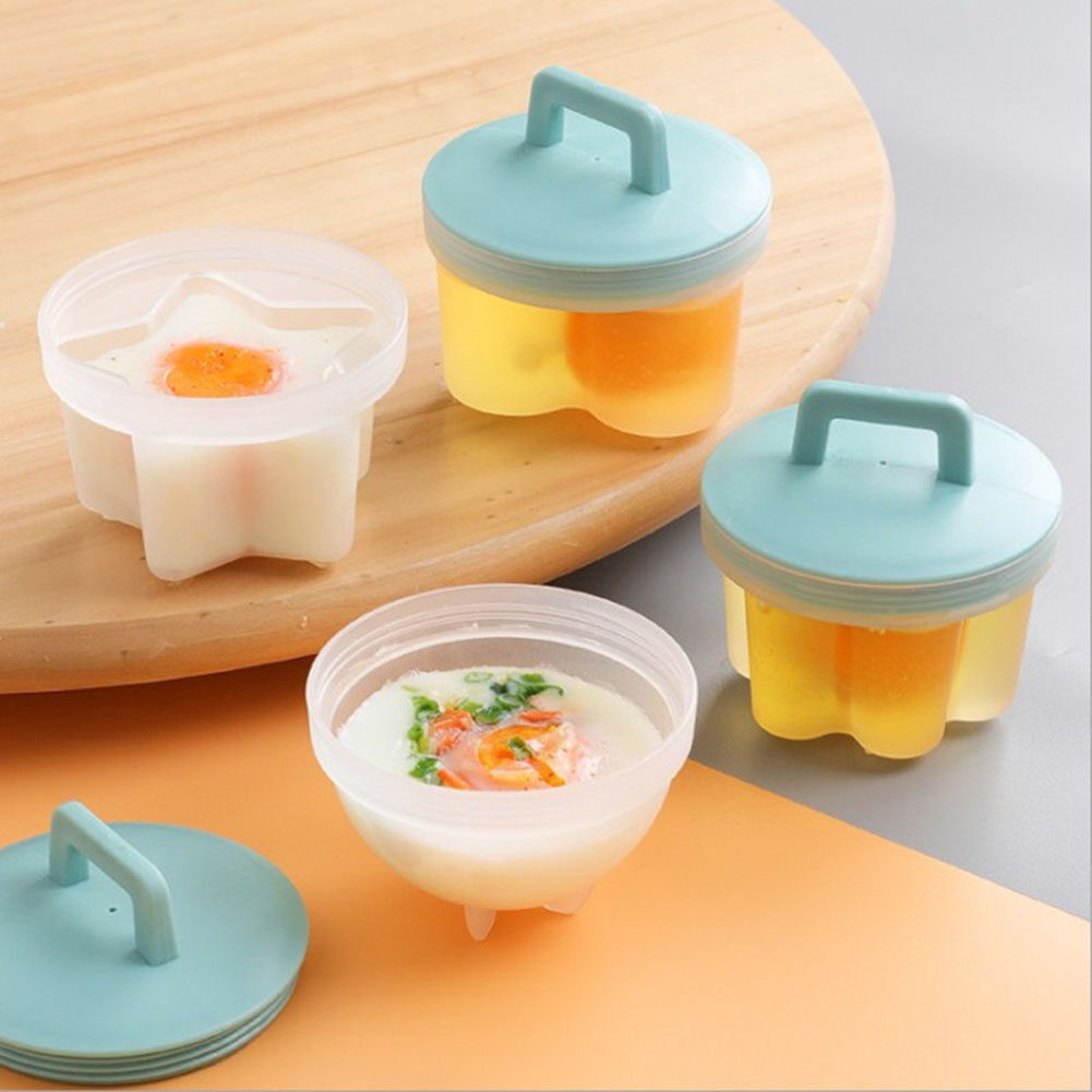 [Chinatera] 4pcs Cute Egg Cooker Plastic Egg Poacher Set Kitchen Egg Cooker Tools Egg Mold Form With Lid Brush Pancake Maker