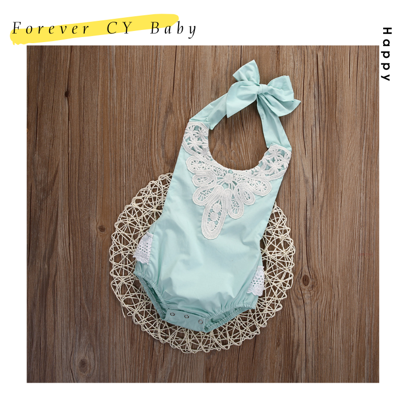 【Forever CY Baby】เสื้อผ้าทารกแรกเกิดเด็กทารกหญิง,ชุดเอี๊ยมแขนกุดลายดอกไม้ลูกไม้ชุดเอี๊ยมขาสั้น