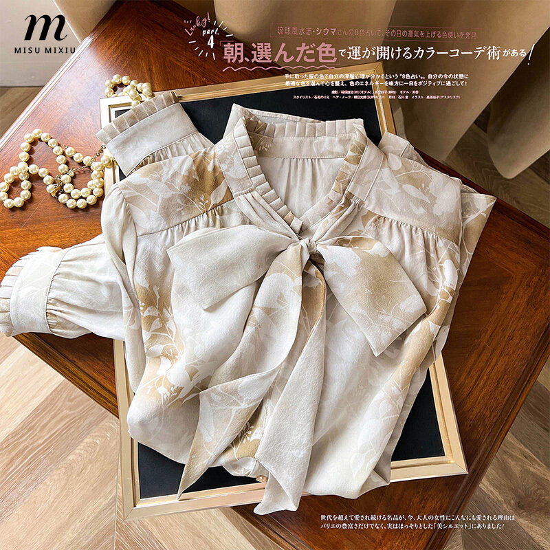 Misumixiu autumn silk shirt women's long sleeve 2023 new fashion and elegant long sleeve tops