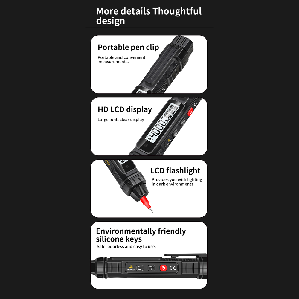 2in1 Electric Test Pen Digital Multimeter Professional Voltage Current Resistance Measurement Test Meter Live Wire Recognition Data-hold LCD Display Tester