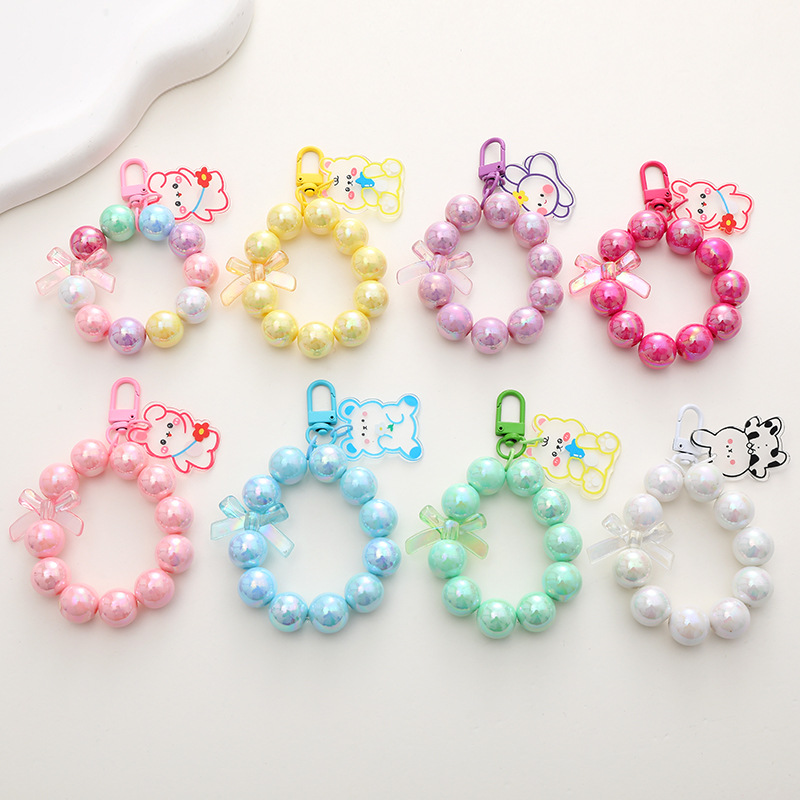 【ZNBY】Mobile Phone Strap, Hand Strap, Beaded Hand Strap Decorated with Colorful Crystal Beads, Portable, with Cute Cartoon Acrylic Hanging