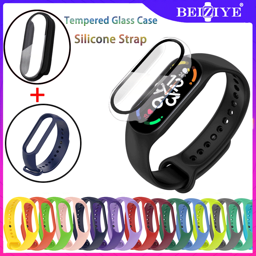 Dây đeo MiBand 7 cho đồng hồ thông minh Xiaomi Mi Band 7 Dây đeo silicon với vỏ kính cường lực bảo vệ màn hình Vòng đeo tay Mi Band 7