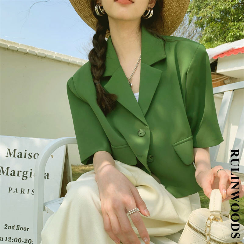 EGGO Áo Khoác Blazer Nữ Ngắn Tay Phong Cách Hàn Quốc Ngọt Ngào