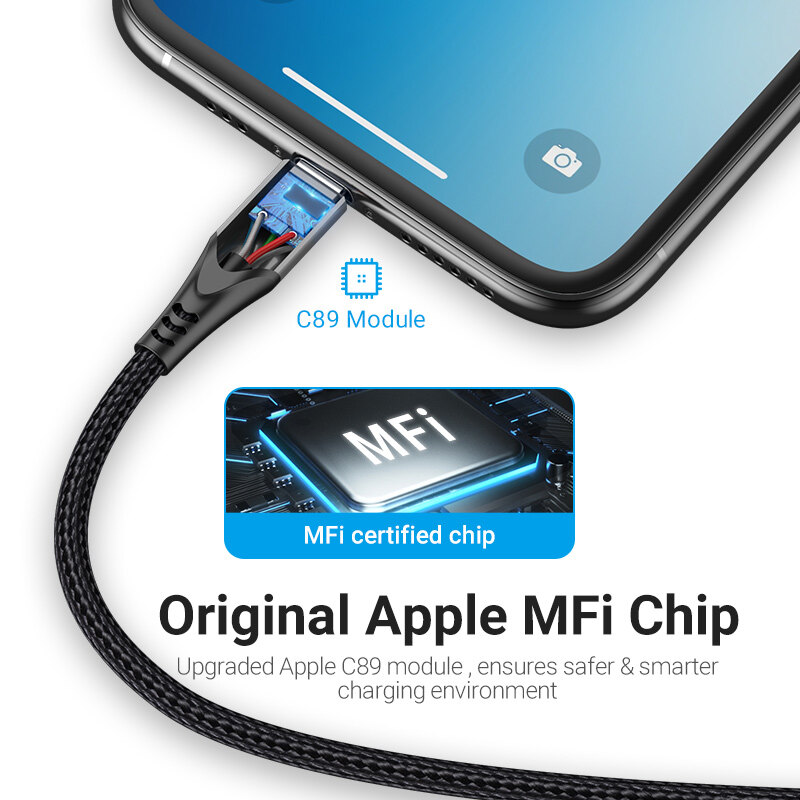 Vention MFI Lightning Cable 2.4A Fast Data Charging iPhone Cable for iPhone 13 12 11 X Pro Max iPad iPod iPhone Apple USB to Lighting Wire Cable