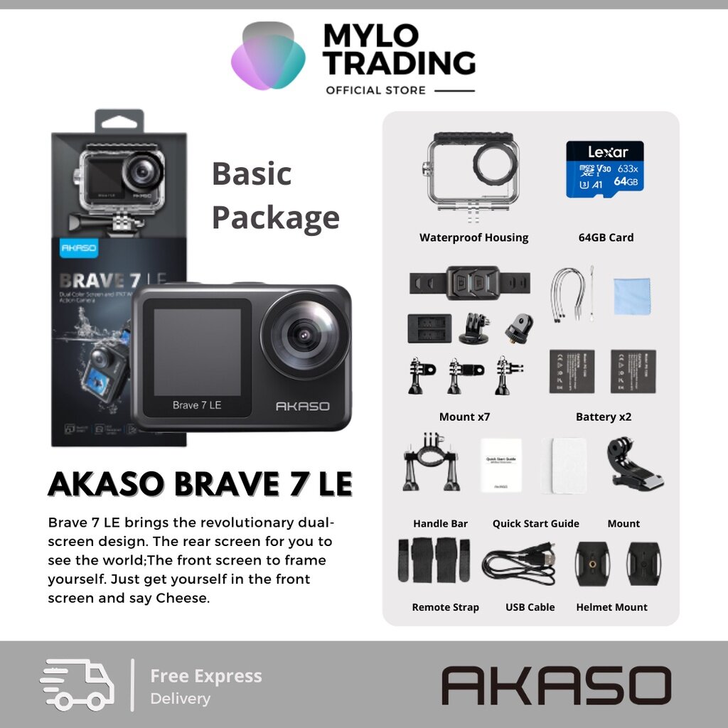 Ready Stock) AKASO BRAVE 7 LE V2 / V 2 - 4K30FPS 20MP WiFi Action