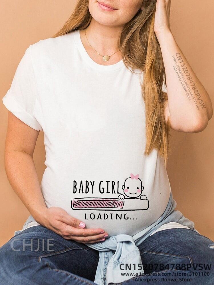 Baby Loading Women Printed 2024 Pregnant T Shirt Girl Maternity