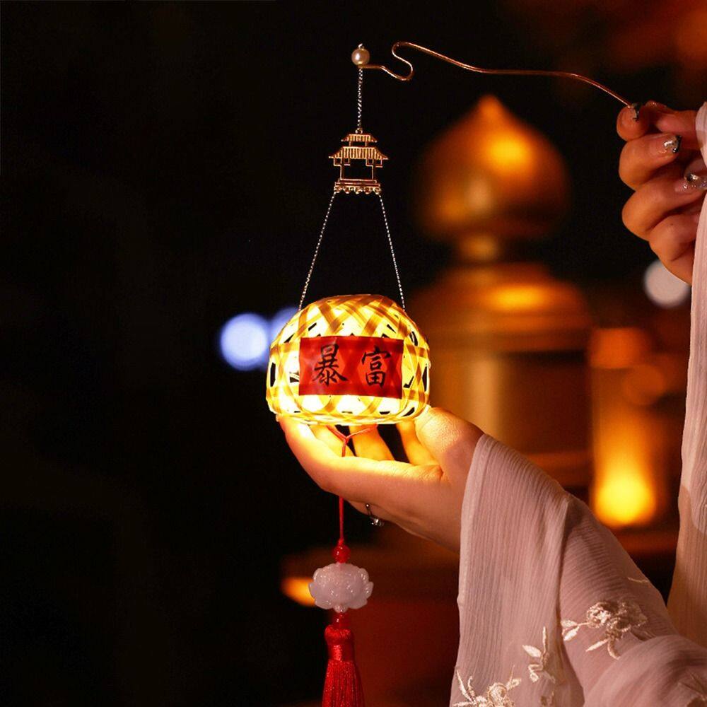 JAV5134 lễ hội đèn lồng trung thu lồng đèn trung thu lồng đèn hot trend Với đèn LED Đèn lồng trung thu tự làm Phong cách Trung Quốc Thủ công Đèn lồng trung quốc Di động Tre Đạo cụ chụp ảnh lồng đèn sáng chớp