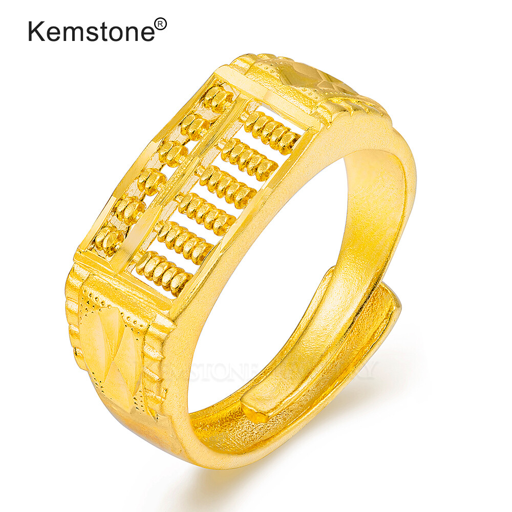 Kemstone Fashion 24K Gold Plated Wishful Wealth Abacus Resizable Rings For Men