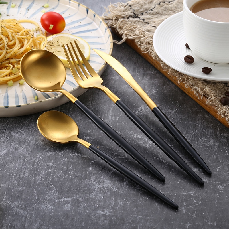 Matte Black 18/10 Stainless Steel Cutlery Tableware Coffee Spoon Salad Fork Chopsticks Flatware Set Dishwasher Safe